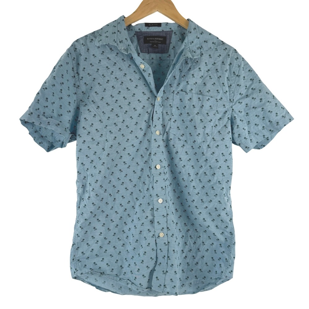Banana Republic Men's Slim Fit Palm Tree Print Short Sleeve Shirt M